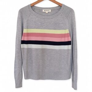 Rag Poets Gray Pastel Stripe Rayon Crewneck Sweater Women’s Small Preppy Casual